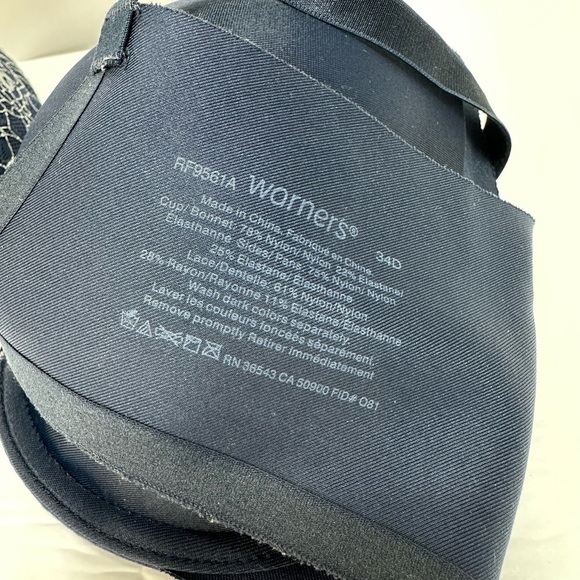 3/$25 Warner's No Side Effects Bra “Midnight Blue” size 34D - Picture 13 of 13
